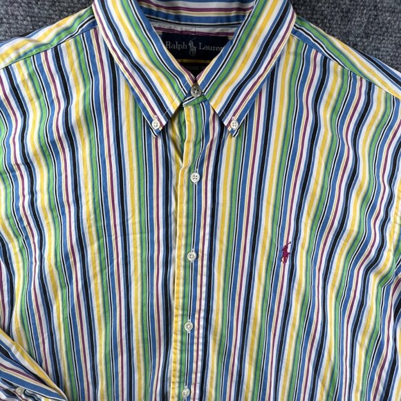 Ralph Lauren Men’s Button Up Shirt Multicolor Classic Fit Large Striped Cotton - Picture 1 of 11